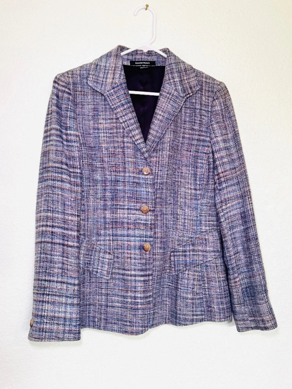 Ellen Tracy Blazer Women's 12 Silk Lined Tweed Wool Blend Office Staple Acadamia